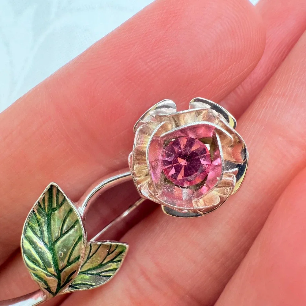 Vintage Avon Nina Ricci Signed Pink Rhinestone Center Flower Brooch Pin